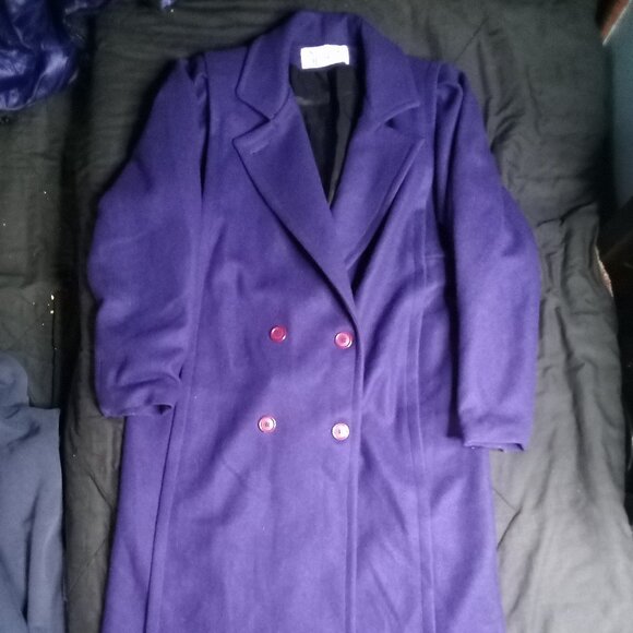 Vintage Stephane Matthews Double Breast Wool Overcoat Purple - Picture 2 of 8